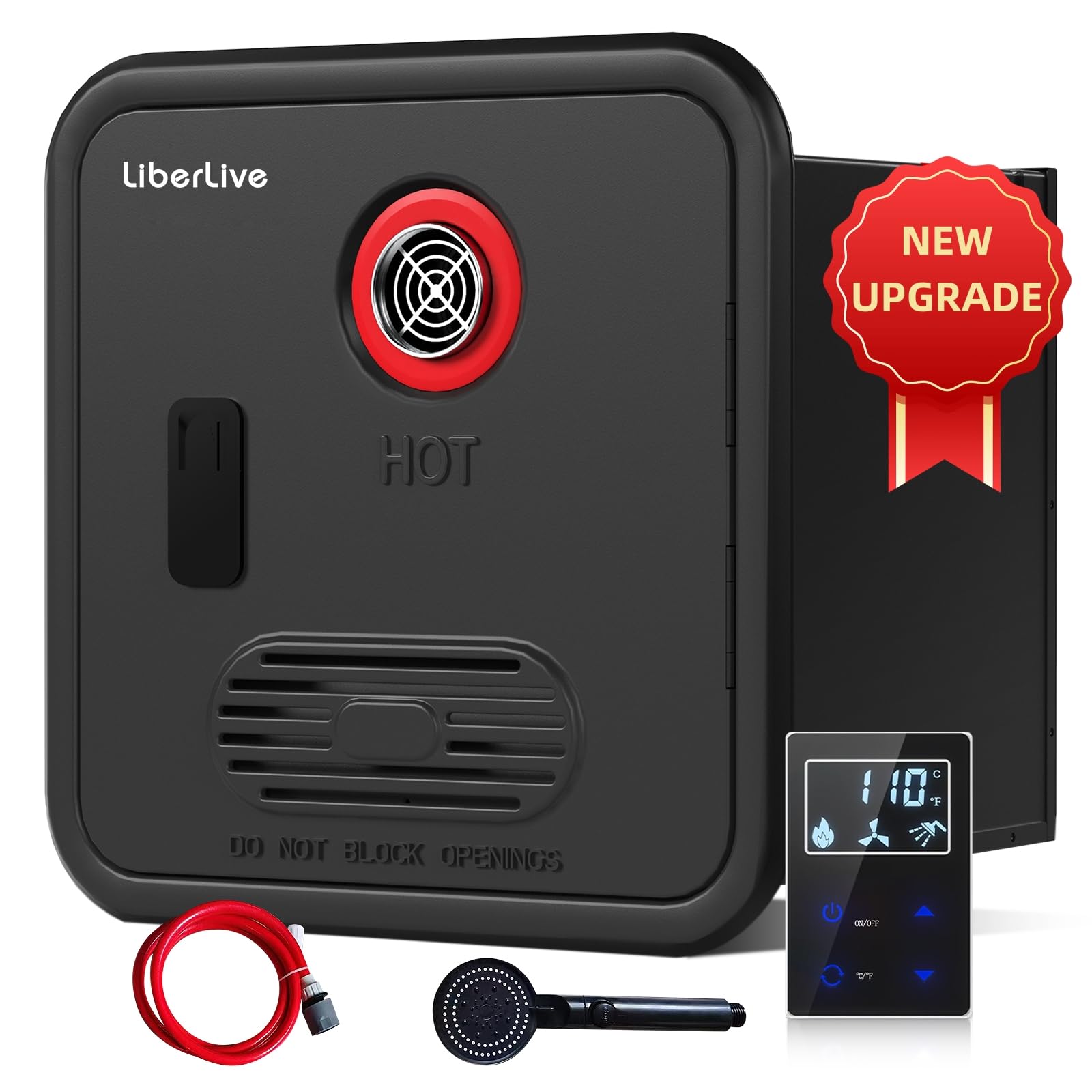 RV Tankless Water Heater Propane, On Demand Instant Gas RV Hot Water Heater, DC 12V, 16 x 16 inch Door & Front Water Outlet, 550